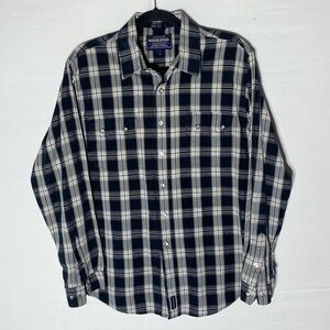 Vintage Panhandle Slim Rough Stock Black White Plaid Diamond Pearl Snap Shirt L